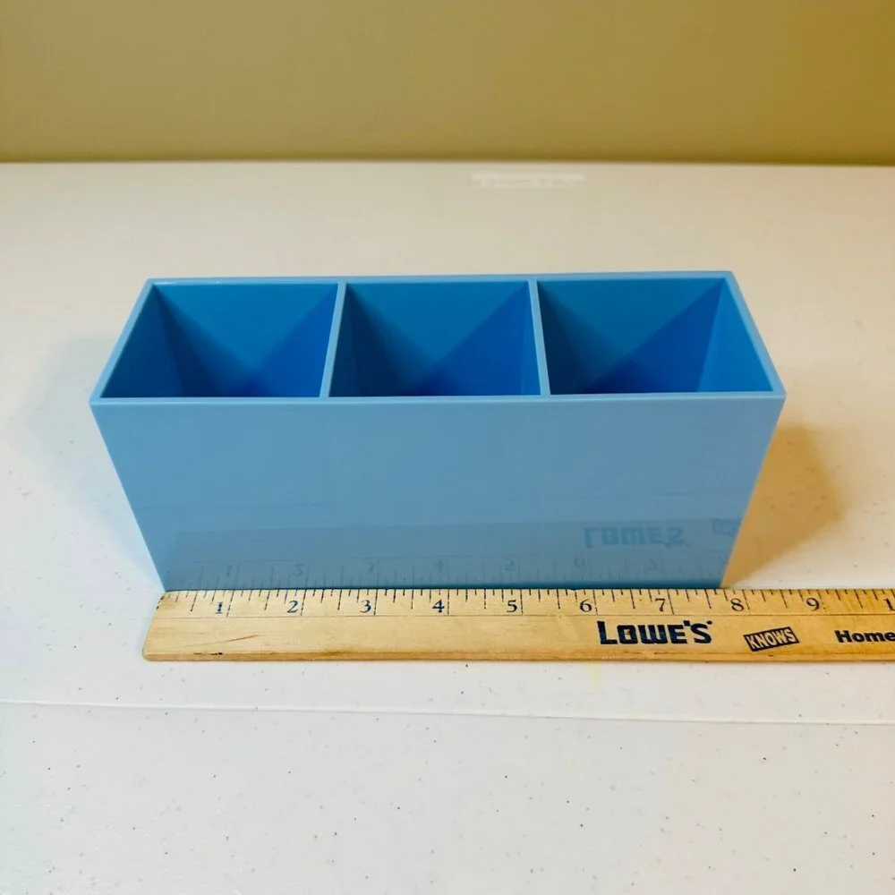 3-Compartment Blue Plastic Makeup Brush & Pen Holder Organizer